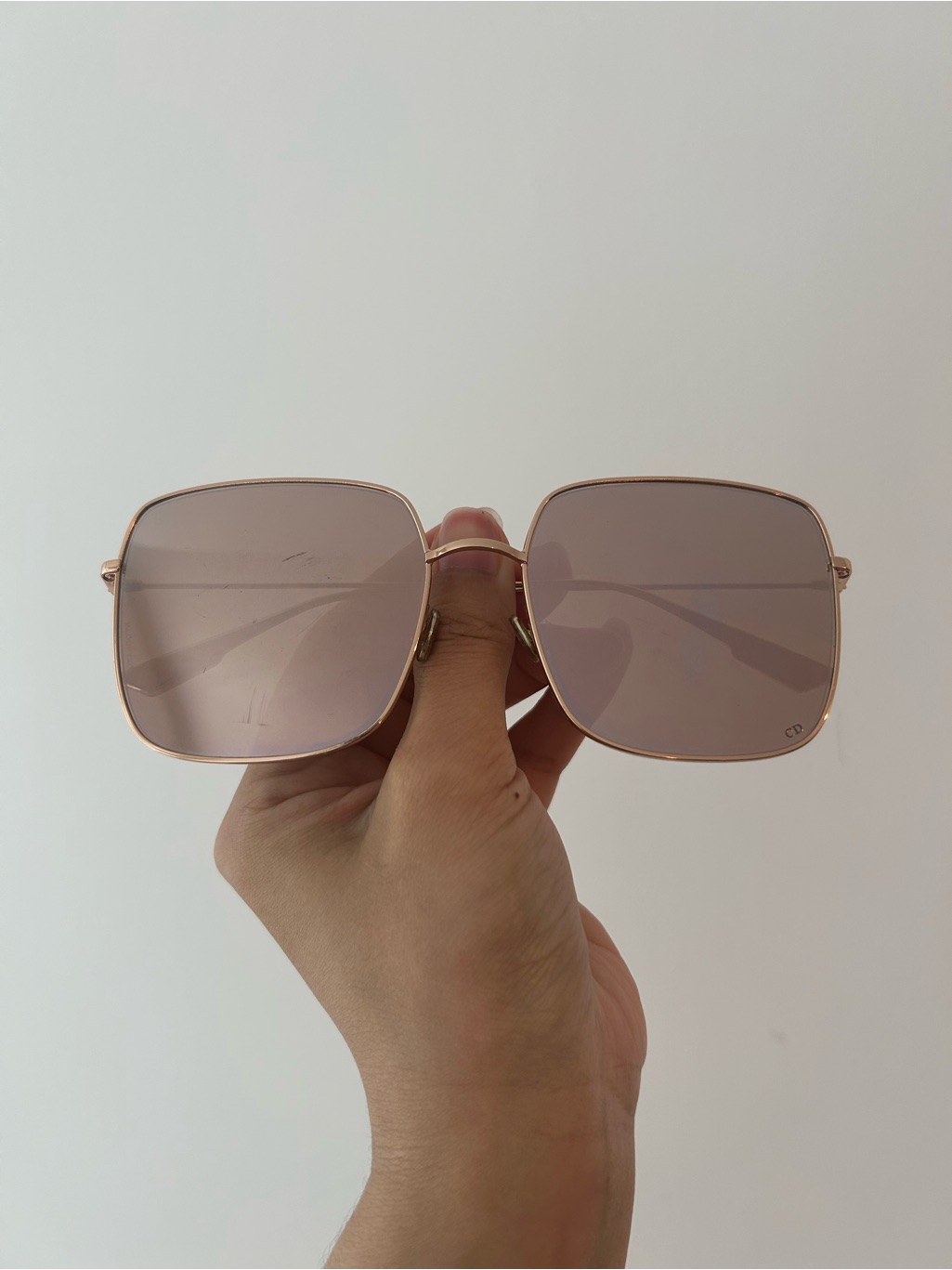 Authentic Dior Suqare Sunglasses With Brown/ Multilayer Gold Mirror, Gold Copper